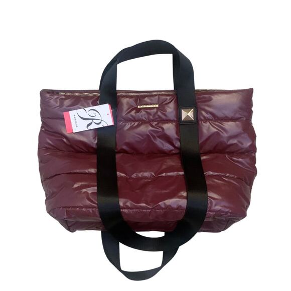 Rampage Quilted Puffer Handbag Shoulder Bag Wine Red Burgundy Tote Big Purse - Picture 1 of 12